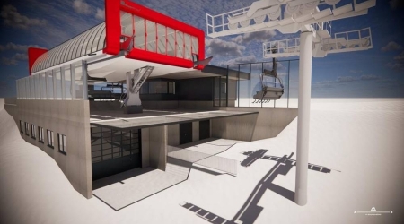 Het bergstation van de nieuwe Bärack 6-persoonsstoeltjeslift